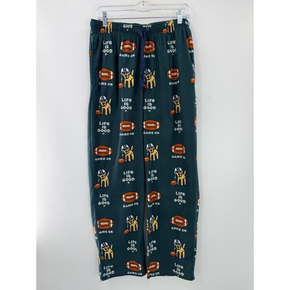 Life is Good Men’s Game On Lounge Pajama Pants Green Dog Football Pockets NWOT L